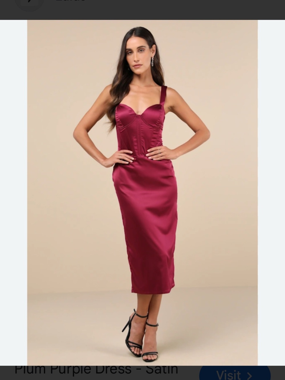 Lulus Satin Plum Midi Dress with Bustier Bodice Medium